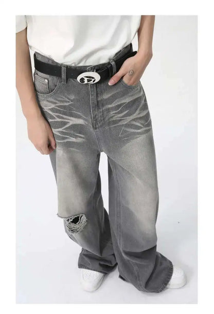 IEFB Summer Men's Wear New Jeans Straight Wide Leg Denim Pants Casual Loose Contrast Color Male Bottoms Clothing 2025 9C5977