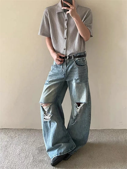 2025 American High Street Men's Ripped Jeans Y2K Vintage Straight Baggy Denim Pantalones Hombre Hip Hop Fashion Distressed Jean
