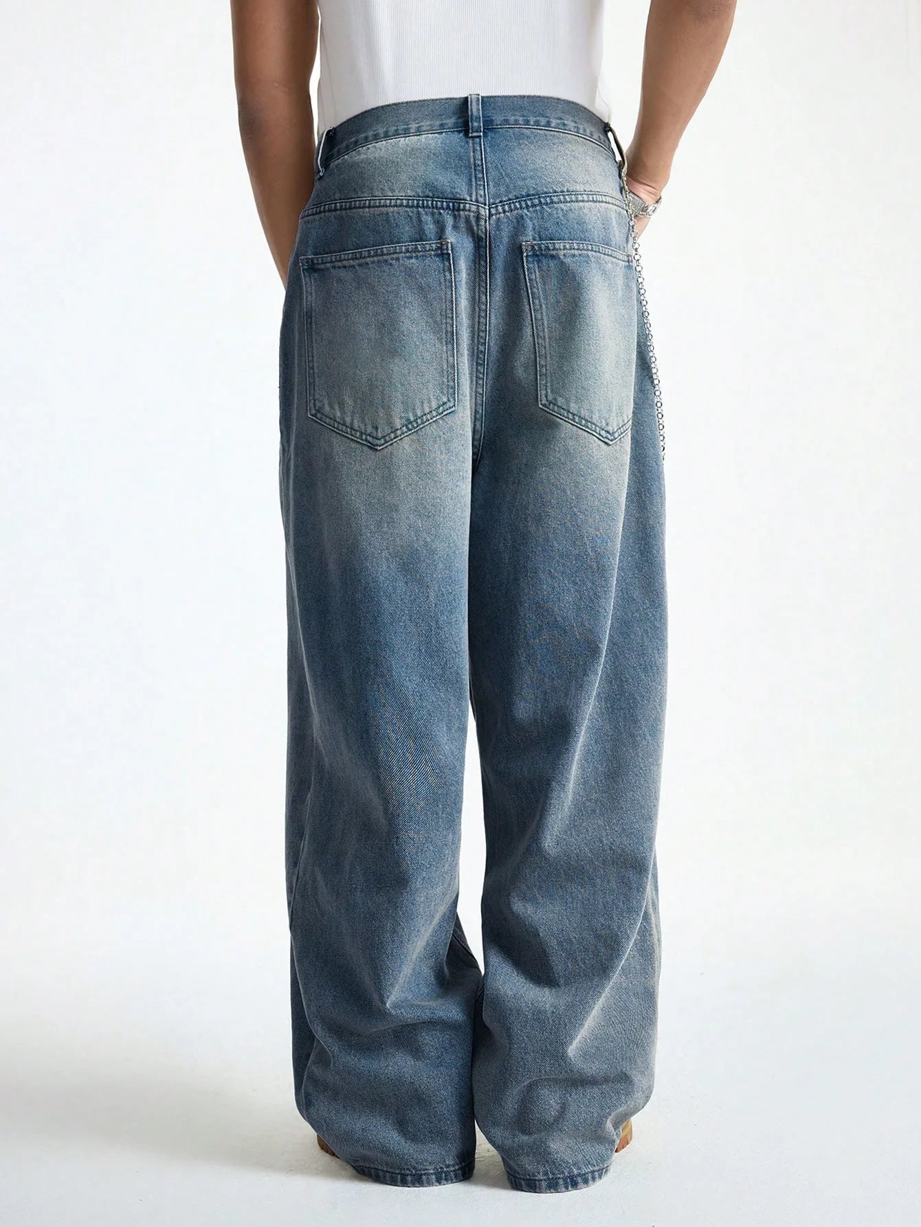 1Pc Men's Wide Pants Brushed Jeans Wide Jeans Y2K New Rocks Jeans Buggy Black Hip-Hop Pants