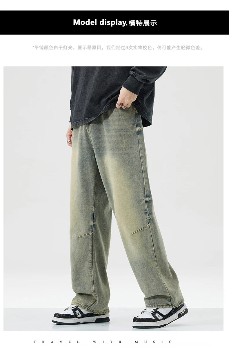 Men Women's Micro Flared Straight Leg Spring Summer American Style 2025 Clean Fit Distressed Washing Rustic Blue Versatile Jeans