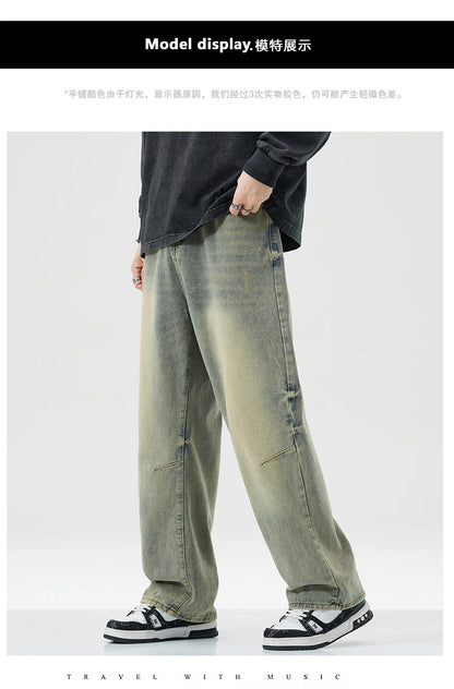 Men Women's Micro Flared Straight Leg Spring Summer American Style 2025 Clean Fit Distressed Washing Rustic Blue Versatile Jeans