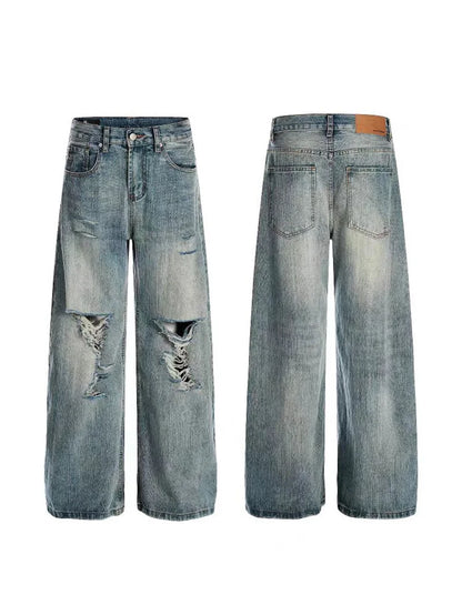 2025 American High Street Men's Ripped Jeans Y2K Vintage Straight Baggy Denim Pantalones Hombre Hip Hop Fashion Distressed Jean