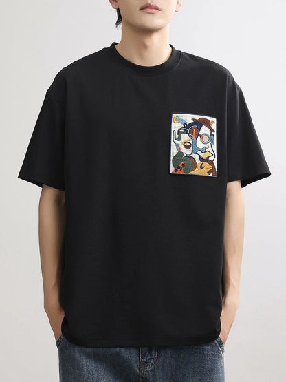 Men's T-shirt O Neck Loose Embroidery Male Tees Shirts Streetwear Aesthetic Clothing Vintage Party Wholesale Cheap Clothes Tops