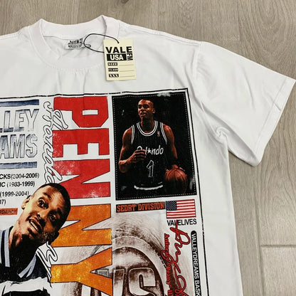 25SS Summer New VALLEY T-shirt Hip Hop Rock Singer Portrait Print Hot Drill Letter Retro Short Sleeve Vale Top Tee Men Women