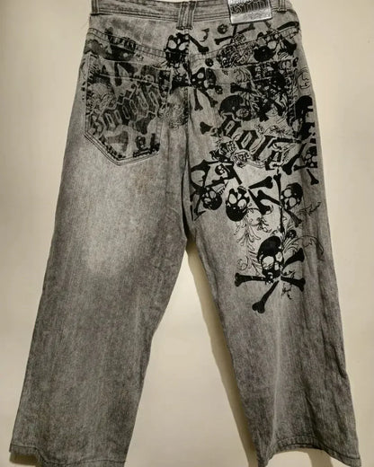 PROTECT Streetwear Jeans Y2K mens Jeans Harajuku Hip Hop Letter Embroidery Vintage Blue Baggy Pants High Waist Wide Leg Trouser