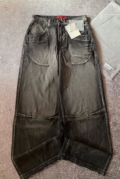 European and American new washed Harajuku casual straight leg jeans y2k retro unique design daily commuting high waisted pants