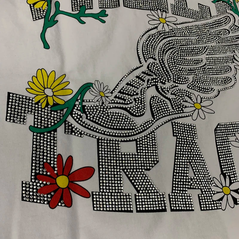 25SS Summer New VALLEY T-shirt Hip Hop Rock Singer Portrait Print Hot Drill Letter Retro Short Sleeve Vale Top Tee Men Women