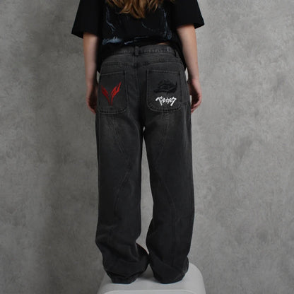 Berserk jeans fashionable Y2K baggy men pants American style distressed washed streetwear Harajuku Gothic embroidery floor pants