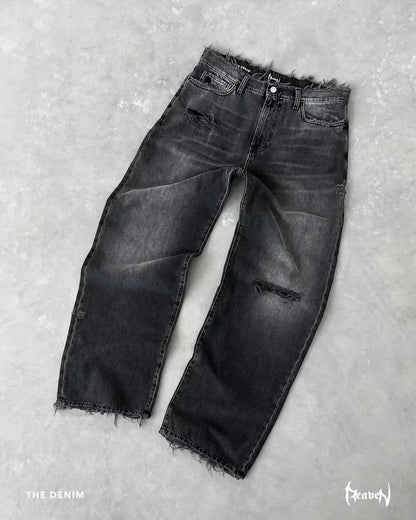 PROTECT Streetwear Jeans Y2K mens Jeans Harajuku Hip Hop Letter Embroidery Vintage Blue Baggy Pants High Waist Wide Leg Trouser