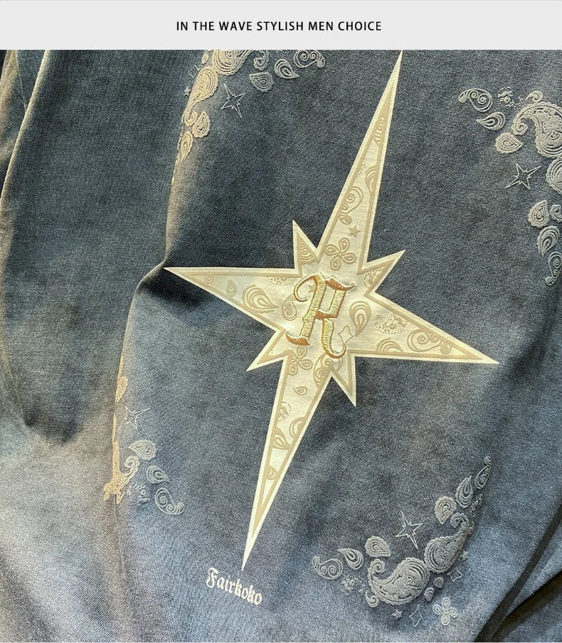 2024Summer new light luxurytt-shirt men's short-sleeved fashionable embroidered high-end loose large size casual high-density ha