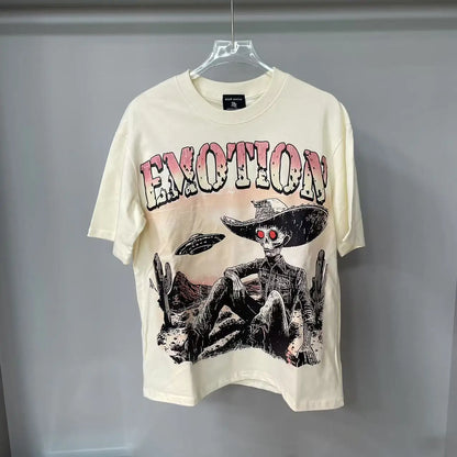 2025 Mixed Emotion Letter Rhinestone Short Sleeve Men Tshirts Streetwear Cotton Loose Crew Neck Top Tees Oversized