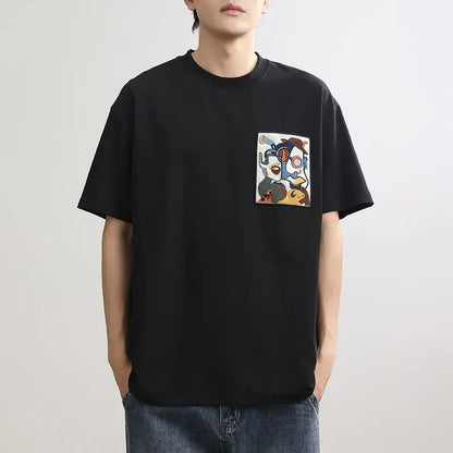 Men's T-shirt O Neck Loose Embroidery Male Tees Shirts Streetwear Aesthetic Clothing Vintage Party Wholesale Cheap Clothes Tops