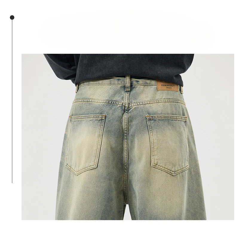 Men Women's Micro Flared Straight Leg Spring Summer American Style 2025 Clean Fit Distressed Washing Rustic Blue Versatile Jeans