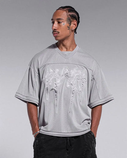 American fashion trend Gothic letter embroidery pattern oversized T-shirt men's retro loose fitting pullover short sleeved shirt