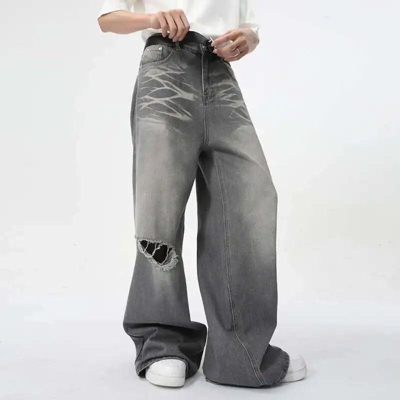 IEFB Summer Men's Wear New Jeans Straight Wide Leg Denim Pants Casual Loose Contrast Color Male Bottoms Clothing 2025 9C5977