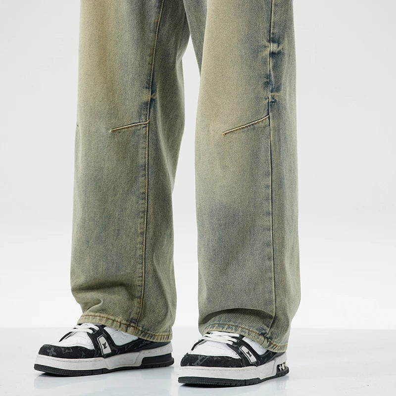 Men Women's Micro Flared Straight Leg Spring Summer American Style 2025 Clean Fit Distressed Washing Rustic Blue Versatile Jeans