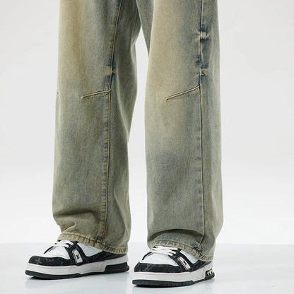 Men Women's Micro Flared Straight Leg Spring Summer American Style 2025 Clean Fit Distressed Washing Rustic Blue Versatile Jeans