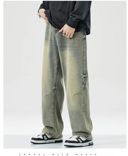Men Women's Micro Flared Straight Leg Spring Summer American Style 2025 Clean Fit Distressed Washing Rustic Blue Versatile Jeans