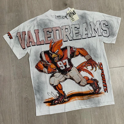 25SS Summer New VALLEY T-shirt Hip Hop Rock Singer Portrait Print Hot Drill Letter Retro Short Sleeve Vale Top Tee Men Women