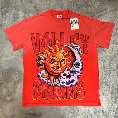 25SS Summer New VALLEY T-shirt Hip Hop Rock Singer Portrait Print Hot Drill Letter Retro Short Sleeve Vale Top Tee Men Women
