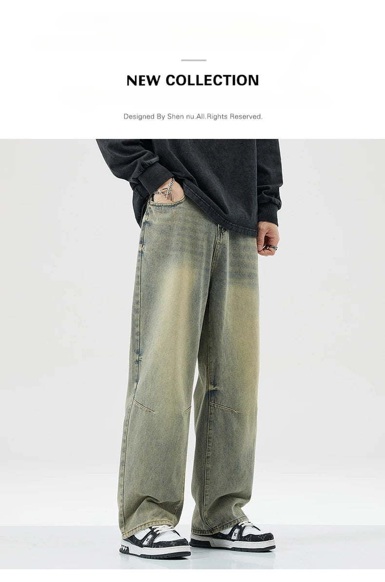 Men Women's Micro Flared Straight Leg Spring Summer American Style 2025 Clean Fit Distressed Washing Rustic Blue Versatile Jeans