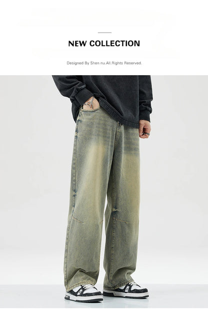 Men Women's Micro Flared Straight Leg Spring Summer American Style 2025 Clean Fit Distressed Washing Rustic Blue Versatile Jeans