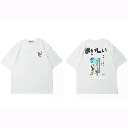 Hip Hop Tshirt 2025 Men Japanese Kanji Letter Drink Print Embroidery T Shirt Streetwear Harajuku Summer Short Sleeve T-Shirt