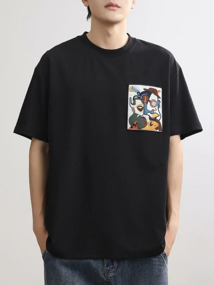 Men's T-shirt O Neck Loose Embroidery Male Tees Shirts Streetwear Aesthetic Clothing Vintage Party Wholesale Cheap Clothes Tops