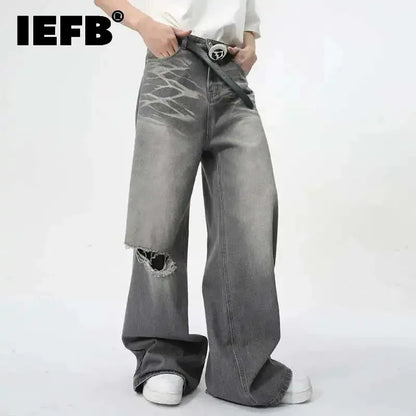 IEFB Summer Men's Wear New Jeans Straight Wide Leg Denim Pants Casual Loose Contrast Color Male Bottoms Clothing 2025 9C5977