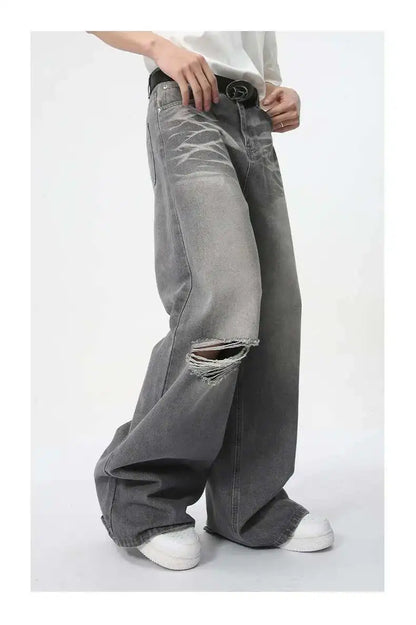 IEFB Summer Men's Wear New Jeans Straight Wide Leg Denim Pants Casual Loose Contrast Color Male Bottoms Clothing 2025 9C5977