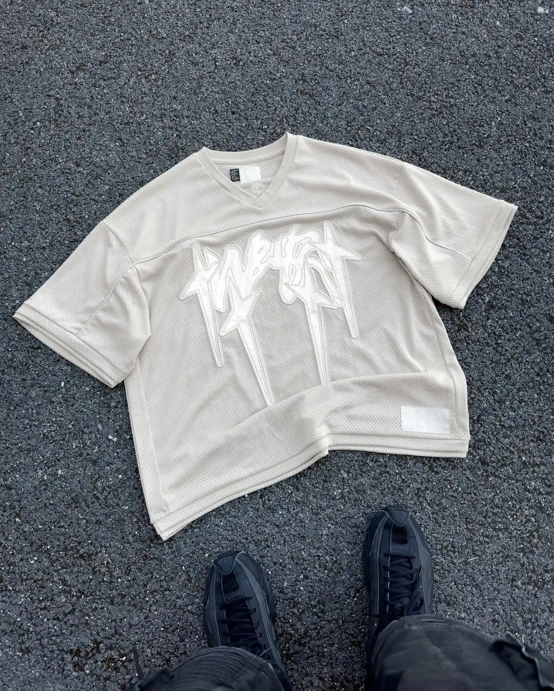 American fashion trend Gothic letter embroidery pattern oversized T-shirt men's retro loose fitting pullover short sleeved shirt