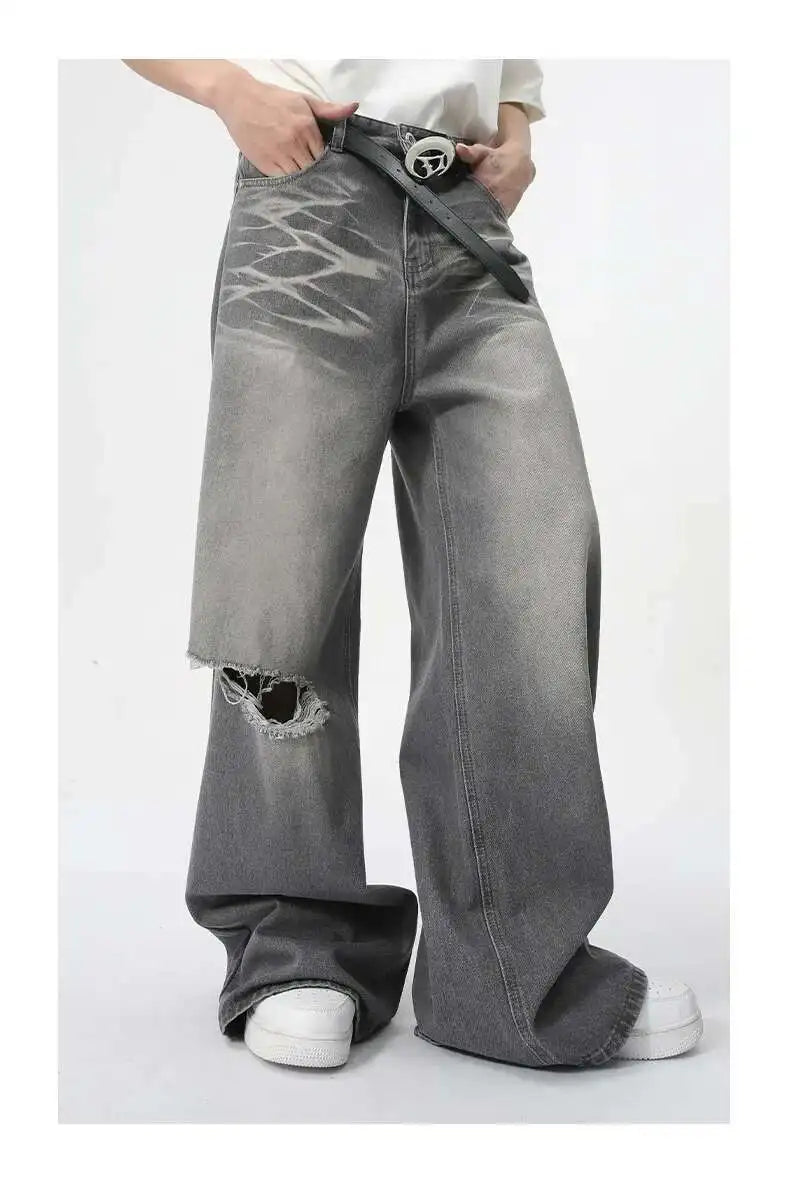 IEFB Summer Men's Wear New Jeans Straight Wide Leg Denim Pants Casual Loose Contrast Color Male Bottoms Clothing 2025 9C5977