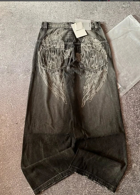 European and American new washed Harajuku casual straight leg jeans y2k retro unique design daily commuting high waisted pants