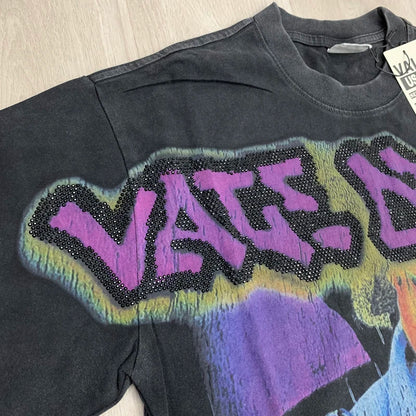 25SS Summer New VALLEY T-shirt Hip Hop Rock Singer Portrait Print Hot Drill Letter Retro Short Sleeve Vale Top Tee Men Women