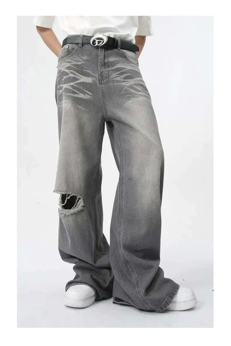 IEFB Summer Men's Wear New Jeans Straight Wide Leg Denim Pants Casual Loose Contrast Color Male Bottoms Clothing 2025 9C5977