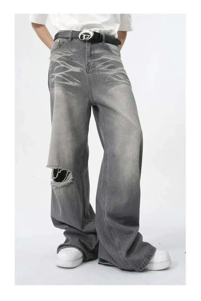 IEFB Summer Men's Wear New Jeans Straight Wide Leg Denim Pants Casual Loose Contrast Color Male Bottoms Clothing 2025 9C5977