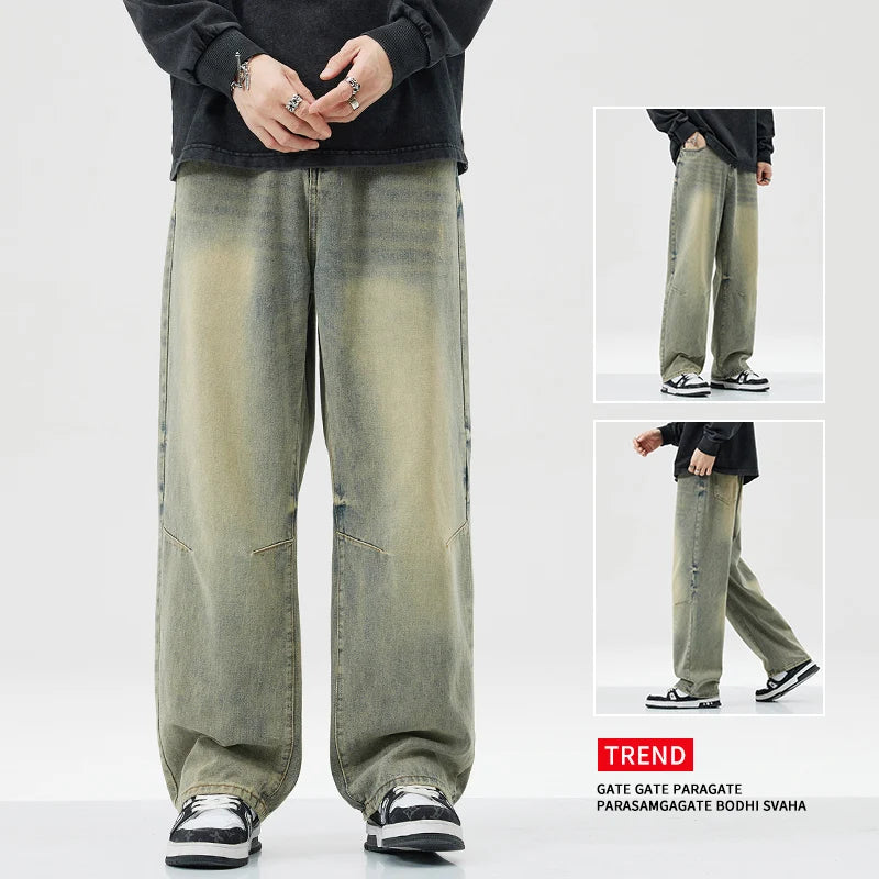 Men Women's Micro Flared Straight Leg Spring Summer American Style 2025 Clean Fit Distressed Washing Rustic Blue Versatile Jeans