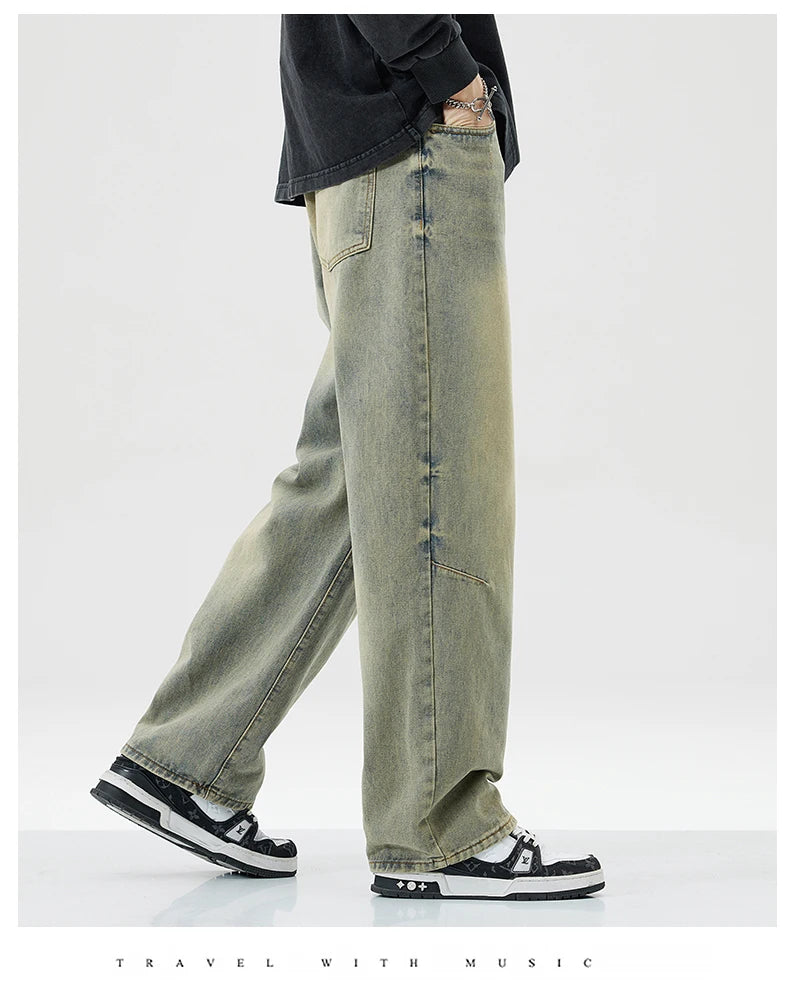 Men Women's Micro Flared Straight Leg Spring Summer American Style 2025 Clean Fit Distressed Washing Rustic Blue Versatile Jeans
