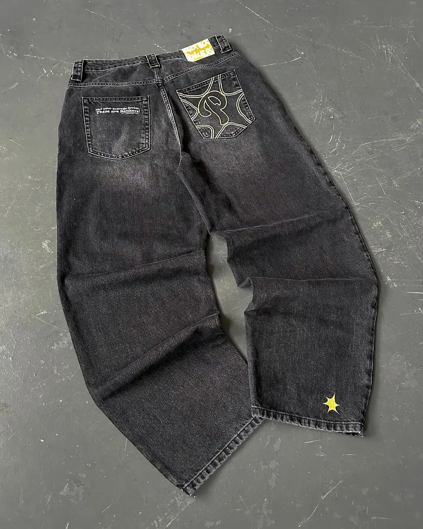 PROTECT Streetwear Jeans Y2K mens Jeans Harajuku Hip Hop Letter Embroidery Vintage Blue Baggy Pants High Waist Wide Leg Trouser