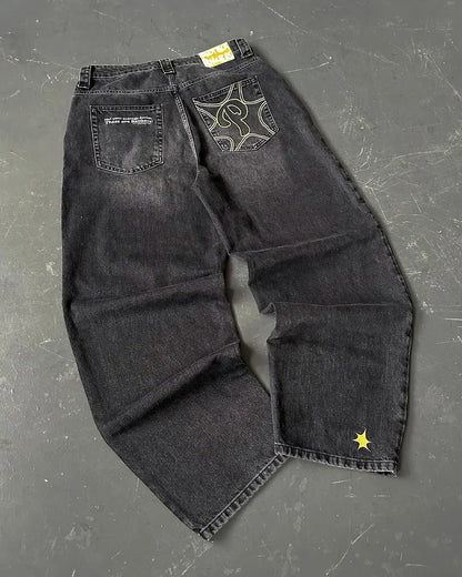 PROTECT Streetwear Jeans Y2K mens Jeans Harajuku Hip Hop Letter Embroidery Vintage Blue Baggy Pants High Waist Wide Leg Trouser