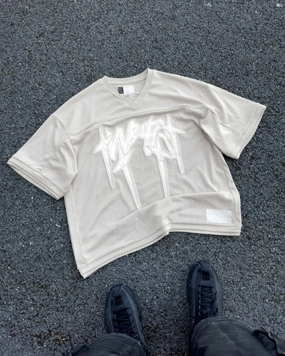 American fashion trend Gothic letter embroidery pattern oversized T-shirt men's retro loose fitting pullover short sleeved shirt