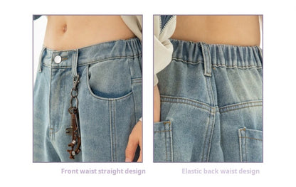 HANLU 2025 Spring New! Men's Retro Washed Oversized Jeans, Split Structure Curved Trousers from Trendy Brand, Loose and Stylish