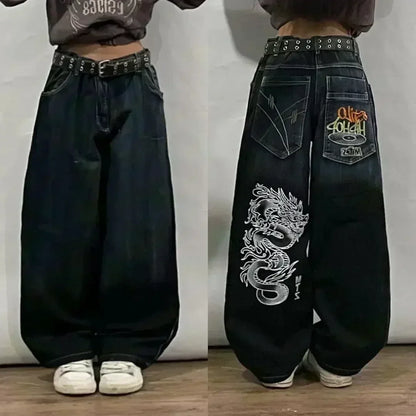 American Y2K 2025 New Baggy Wide Leg Black Jeans Overszied Women Street Casual Joker Denim Pants Couple Jeans Vintage Streetwear
