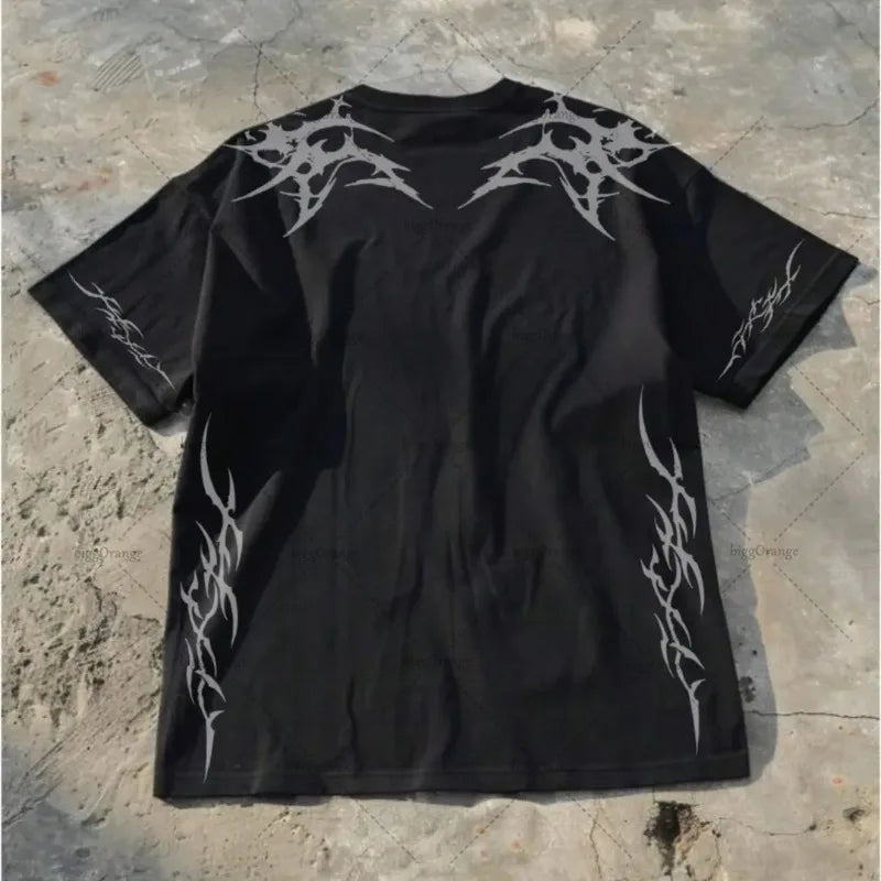 Street Hip-hop Retro Striped Fashion Oversized Short-sleeved Men American Harajuku Punk Y2K Casual Loose T-shirt Women