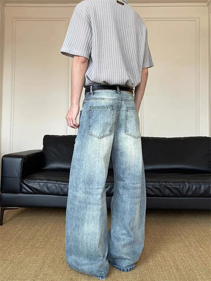 2025 American High Street Men's Ripped Jeans Y2K Vintage Straight Baggy Denim Pantalones Hombre Hip Hop Fashion Distressed Jean