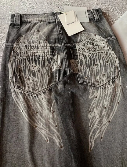 European and American new washed Harajuku casual straight leg jeans y2k retro unique design daily commuting high waisted pants