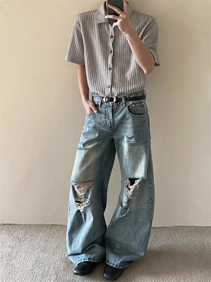 2025 American High Street Men's Ripped Jeans Y2K Vintage Straight Baggy Denim Pantalones Hombre Hip Hop Fashion Distressed Jean