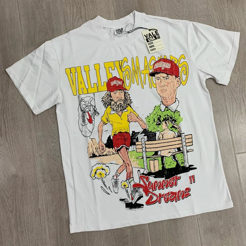 25SS Summer New VALLEY T-shirt Hip Hop Rock Singer Portrait Print Hot Drill Letter Retro Short Sleeve Vale Top Tee Men Women
