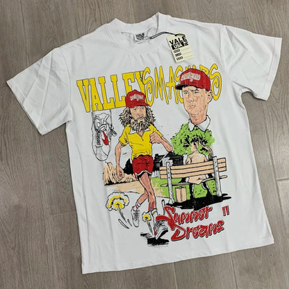 25SS Summer New VALLEY T-shirt Hip Hop Rock Singer Portrait Print Hot Drill Letter Retro Short Sleeve Vale Top Tee Men Women