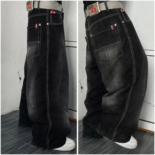 American Y2K 2025 New Baggy Wide Leg Black Jeans Overszied Women Street Casual Joker Denim Pants Couple Jeans Vintage Streetwear